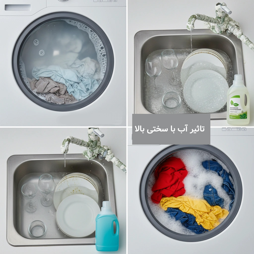 تاثیر آب با سختی بالا بر شوینده ها